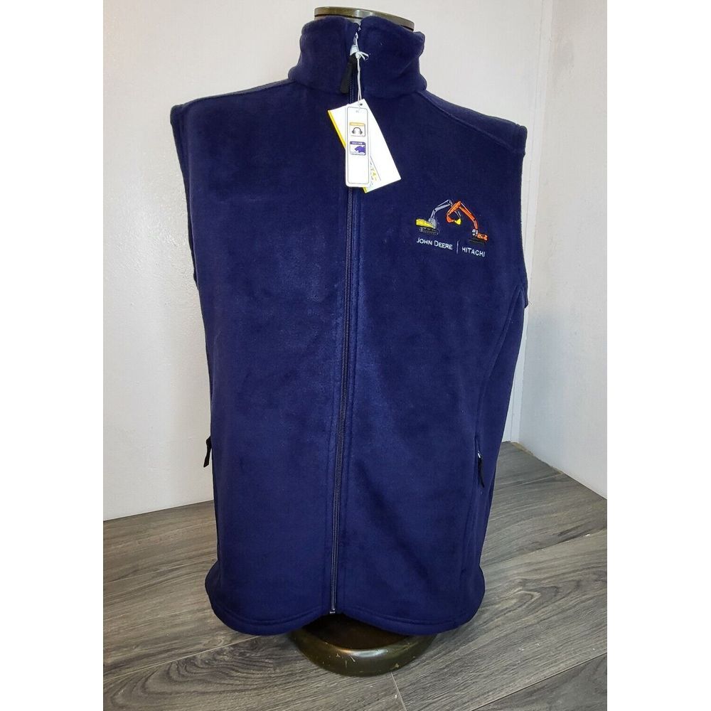 North End Vest Mens Large Core 365 Blue Fuzzy Full Zip NWT John Deere Hitachi‎